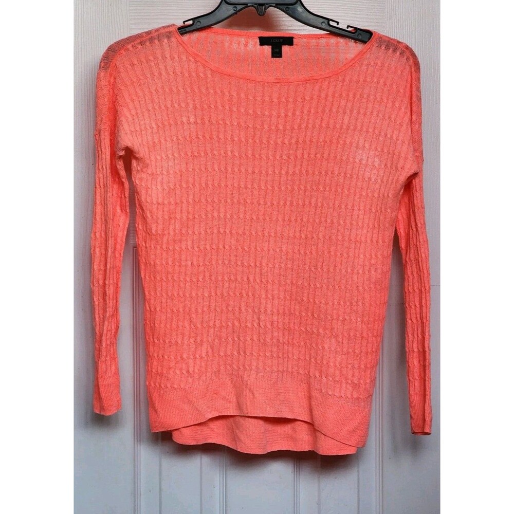 J Crew Womens Linen Sweater Size XXS Peach Cable Knit Long Sleeve Boat Neck Top